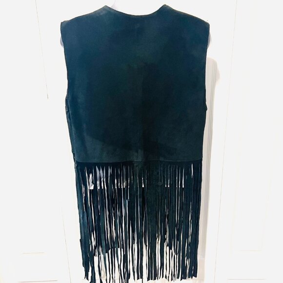 Learsi Women's Black Leather Suede Fringed Moto Vest-Sz. Large-Tie Closure- - Picture 12 of 16